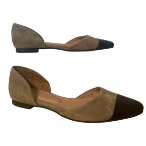 J Jill Suede Leather Pointed Toe DOrsay Casual Flats Taupe Black Women's 7.5